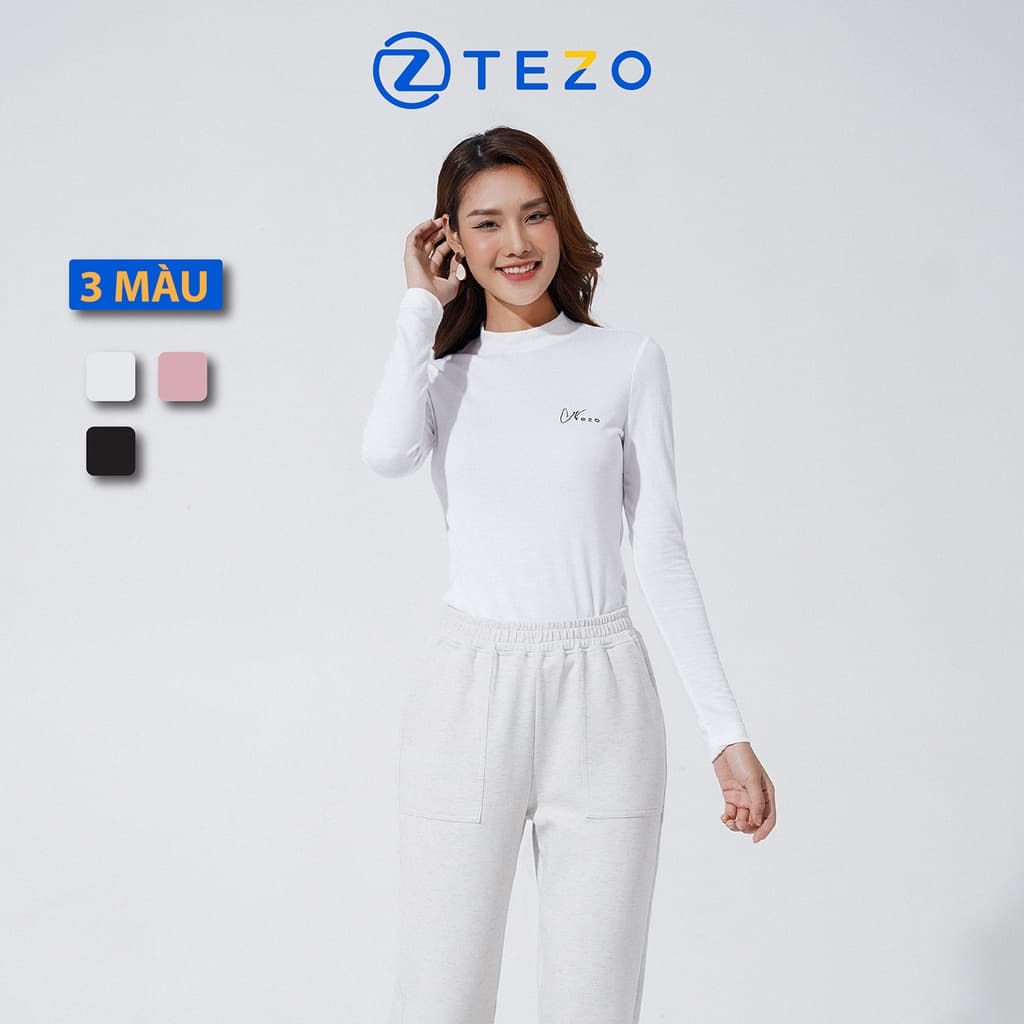 Áo thun nữ giữ nhiệt cổ 3 phân thiết kế thêu ngực Tezo - 22AT3T004