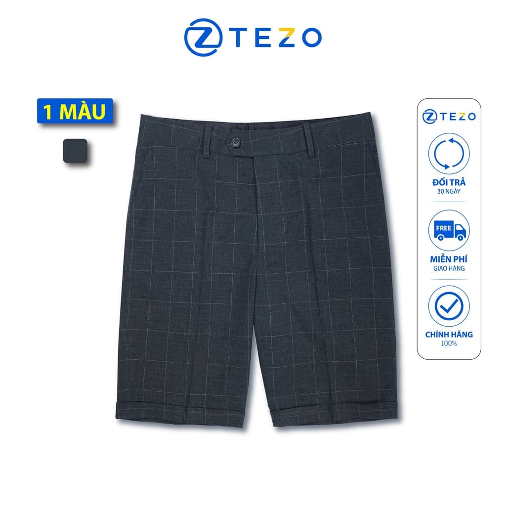 Quần ngố vải nam kẻ caro Tezo - 23QNVC005