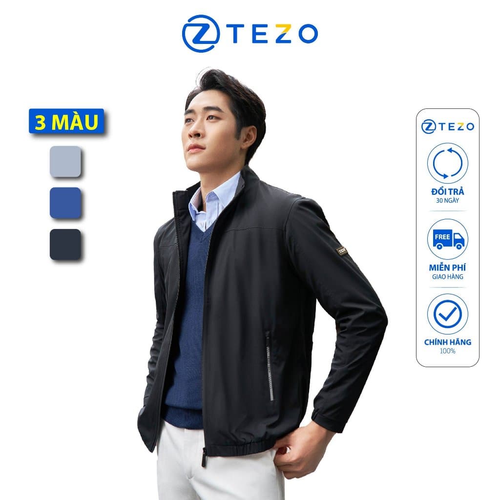 Áo gió nam cổ 5 phân lót poly chun gấu Tezo - 23AG5T011