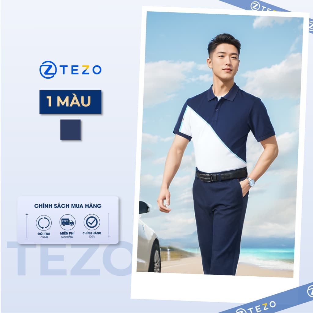 Áo polo nam thiết kế phối màu in Tezo - 25APCH069