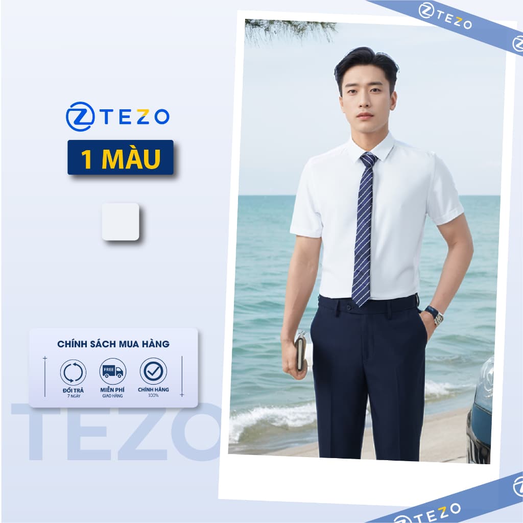 Áo sơ mi nam cộc tay coffee, regular Tezo -25SMCB025