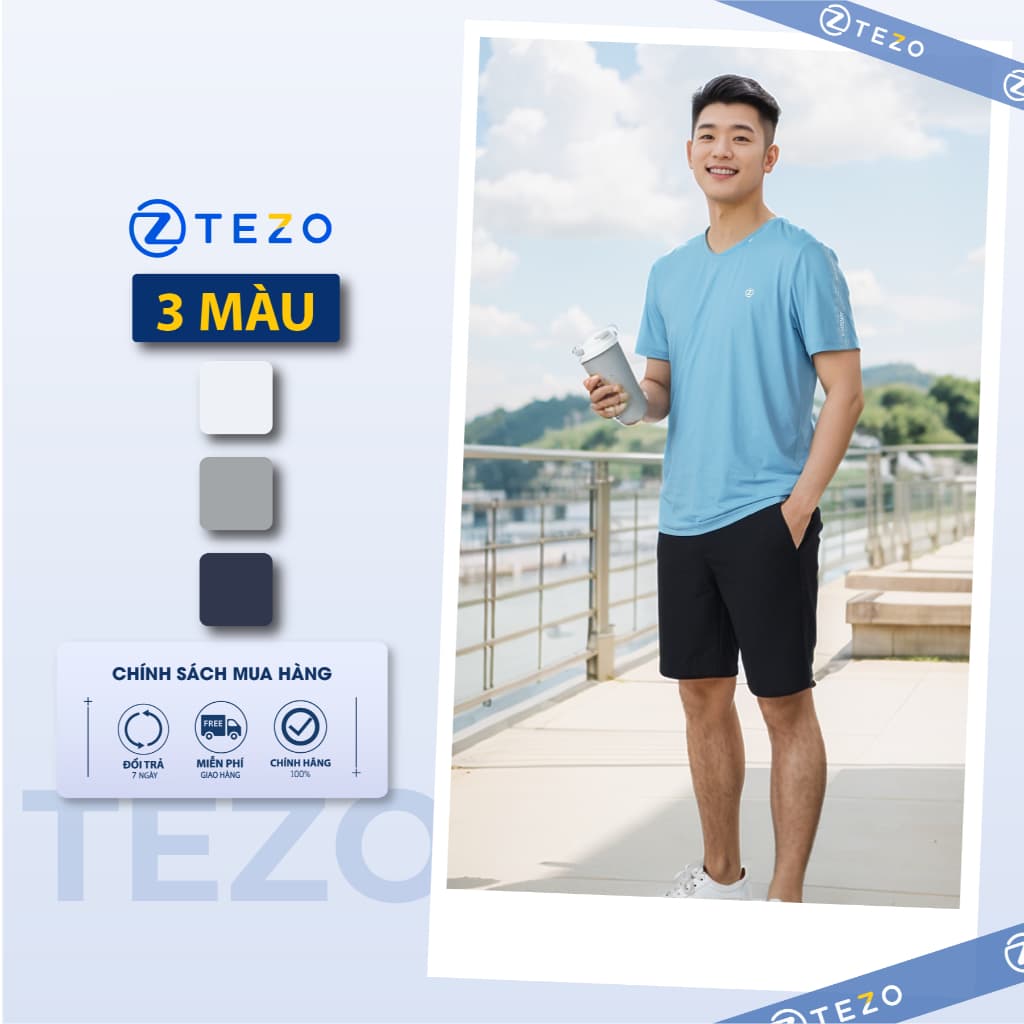 Bộ áo phông nam thể thao in tay Tezo 25APOH036 - Quần đùi gió nam thể thao Ultra Short Tezo 25QDGT009
