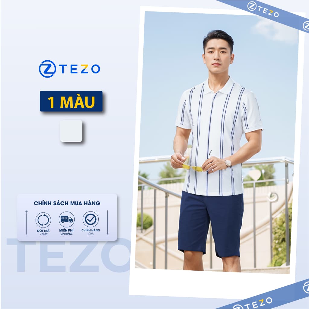 Áo polo nam thiết kế Luxury Stripe Tezo - 25APCS072