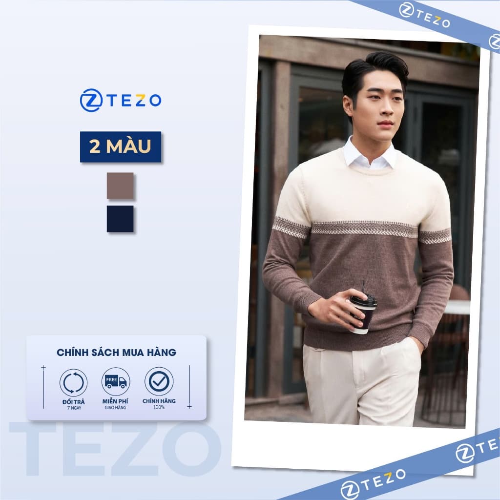 Áo len nam cổ tròn phối ngực Tezo - 25ALOT010