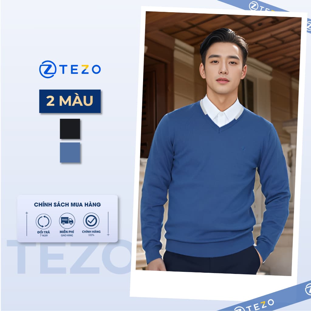 Áo len nam cổ tim thiết kế phối màu Tezo - 25ALIT007