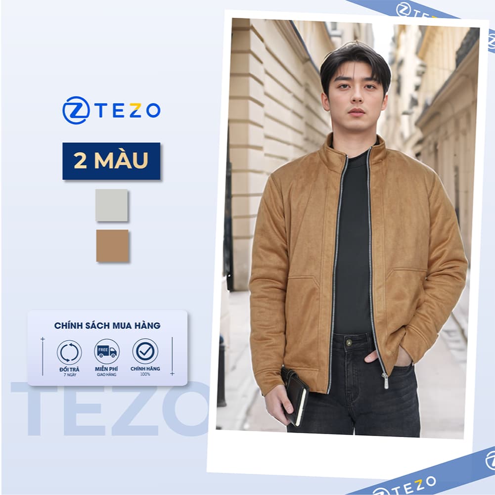 Áo khoác nam da lộn cổ 5 phân lót lông Tezo - 24AD5T004