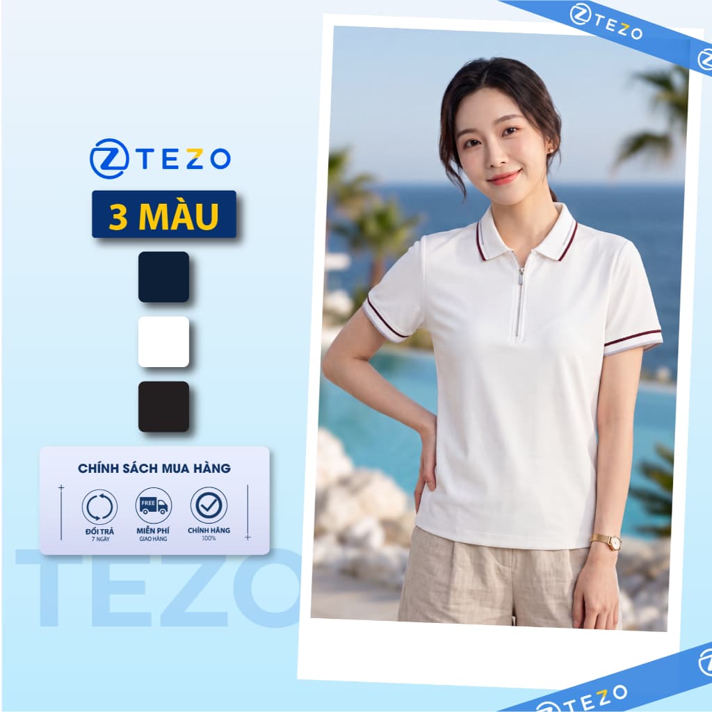 Áo polo nữ cổ khóa thiết kế Tezo - 26APCT126