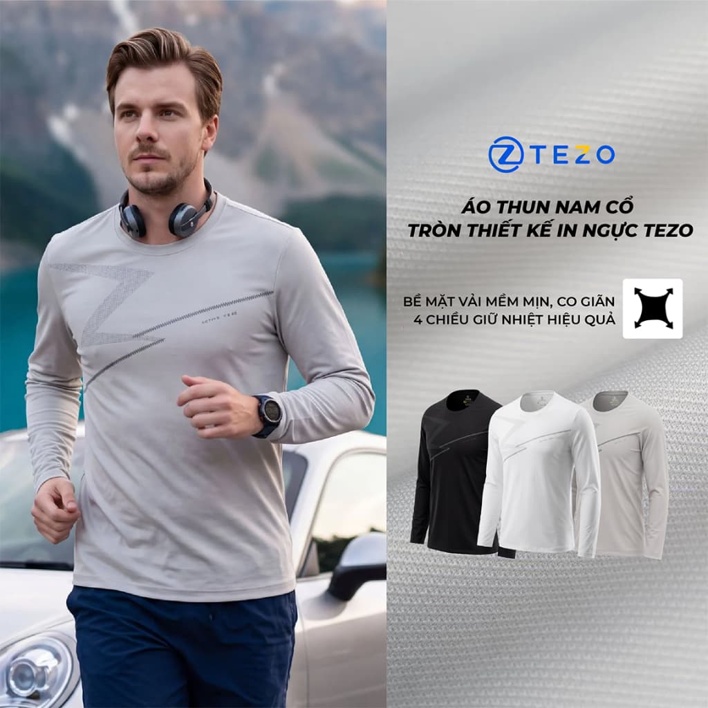Áo Thun Nam TEZO Cổ Tròn In Hình Trước Ngực Thời Trang, form basic dễ phối 26ATOT030