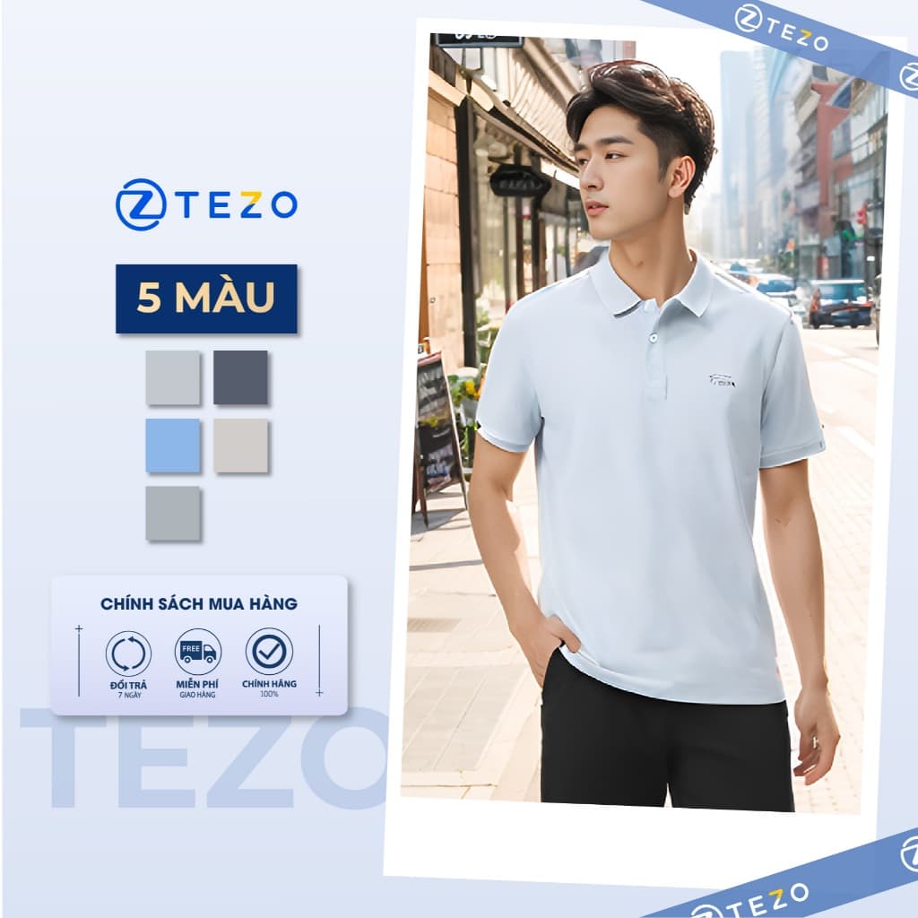 Áo polo nam thiết kế phối bo thêu ngực Tezo - 24APCT059