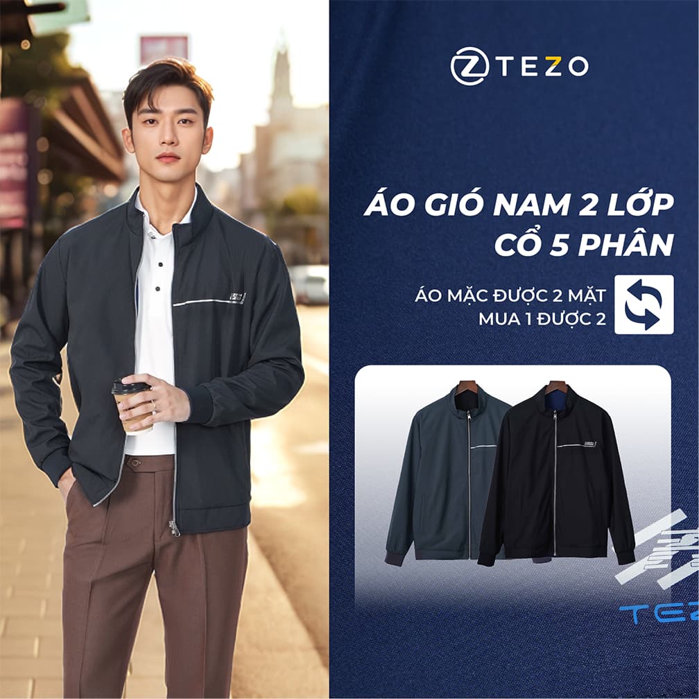 Áo gió nam 2 mặt cổ 5 phân họa tiết Tezo - 25AG5H036