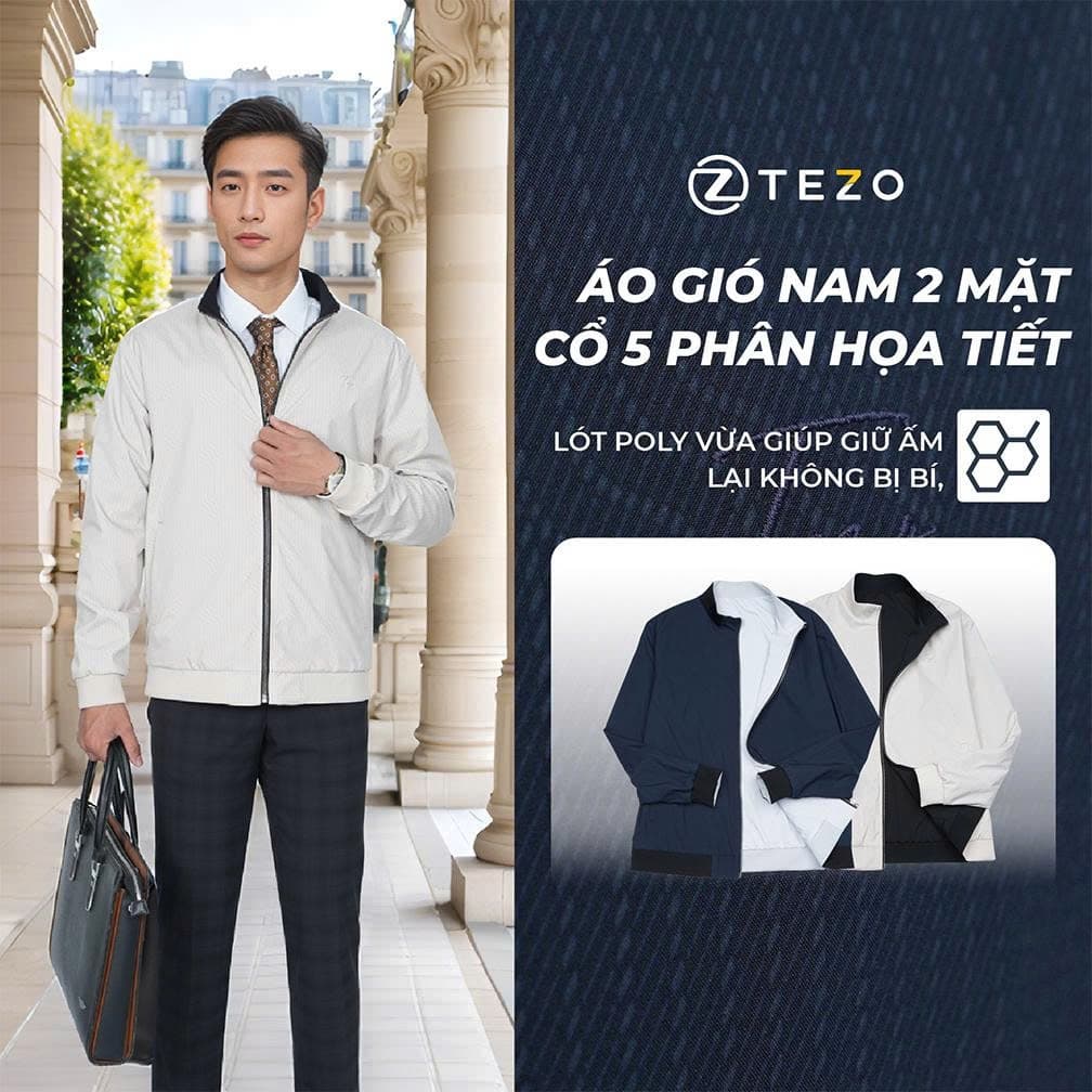 Áo gió nam 2 mặt cổ 5 phân kẻ sọc Tezo - 24AG5C019