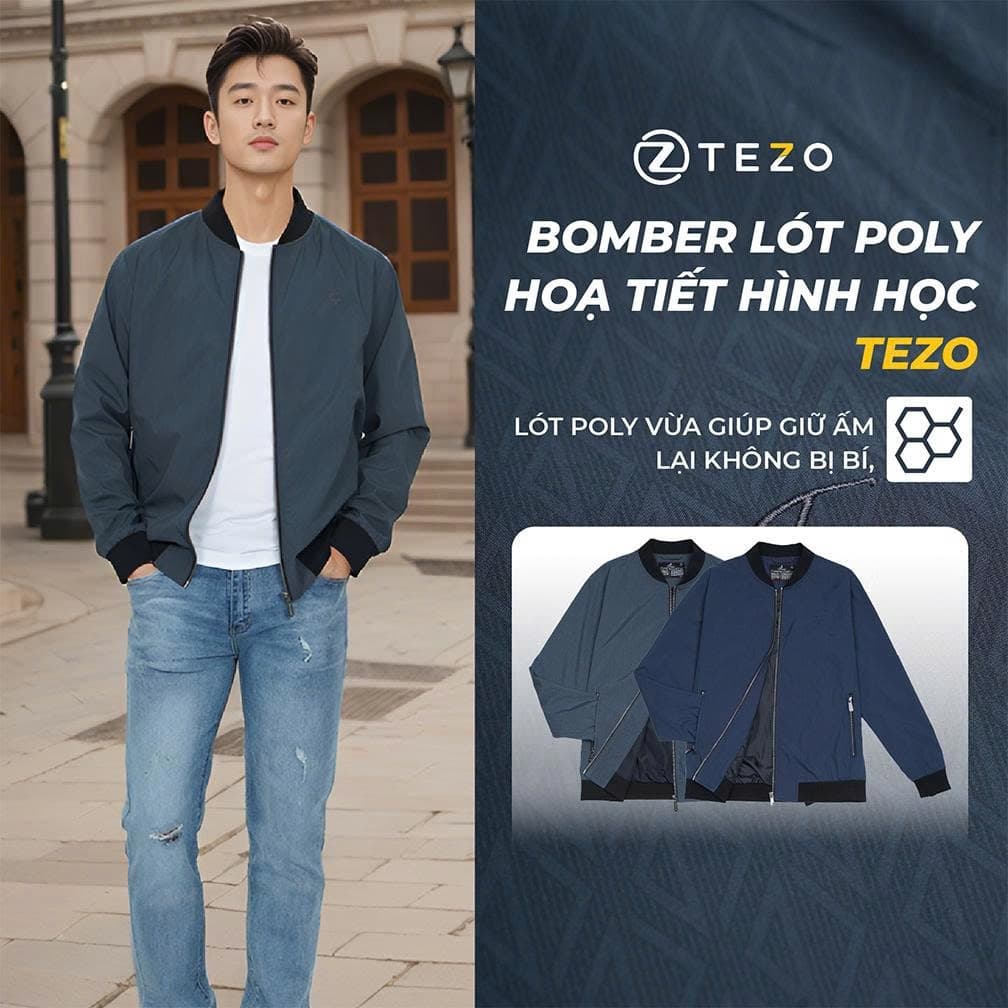 Áo gió nam cổ bomber lót poly HT hình học Tezo - 24AGBH023