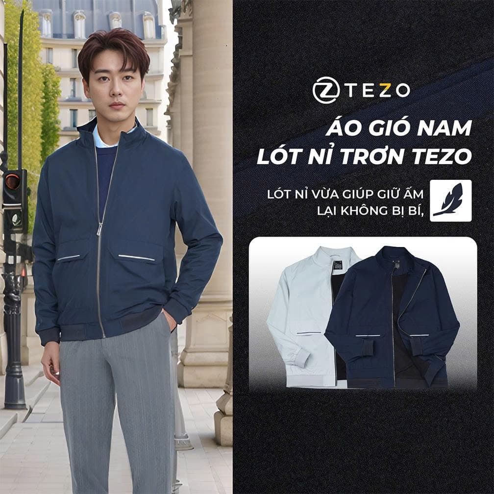 Áo gió nam cổ 5 phân lót nỉ trơn Tezo - 24AG5B028