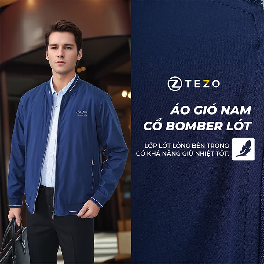 Áo gió nam cổ bomber lót lông Tezo - 25AGBT040