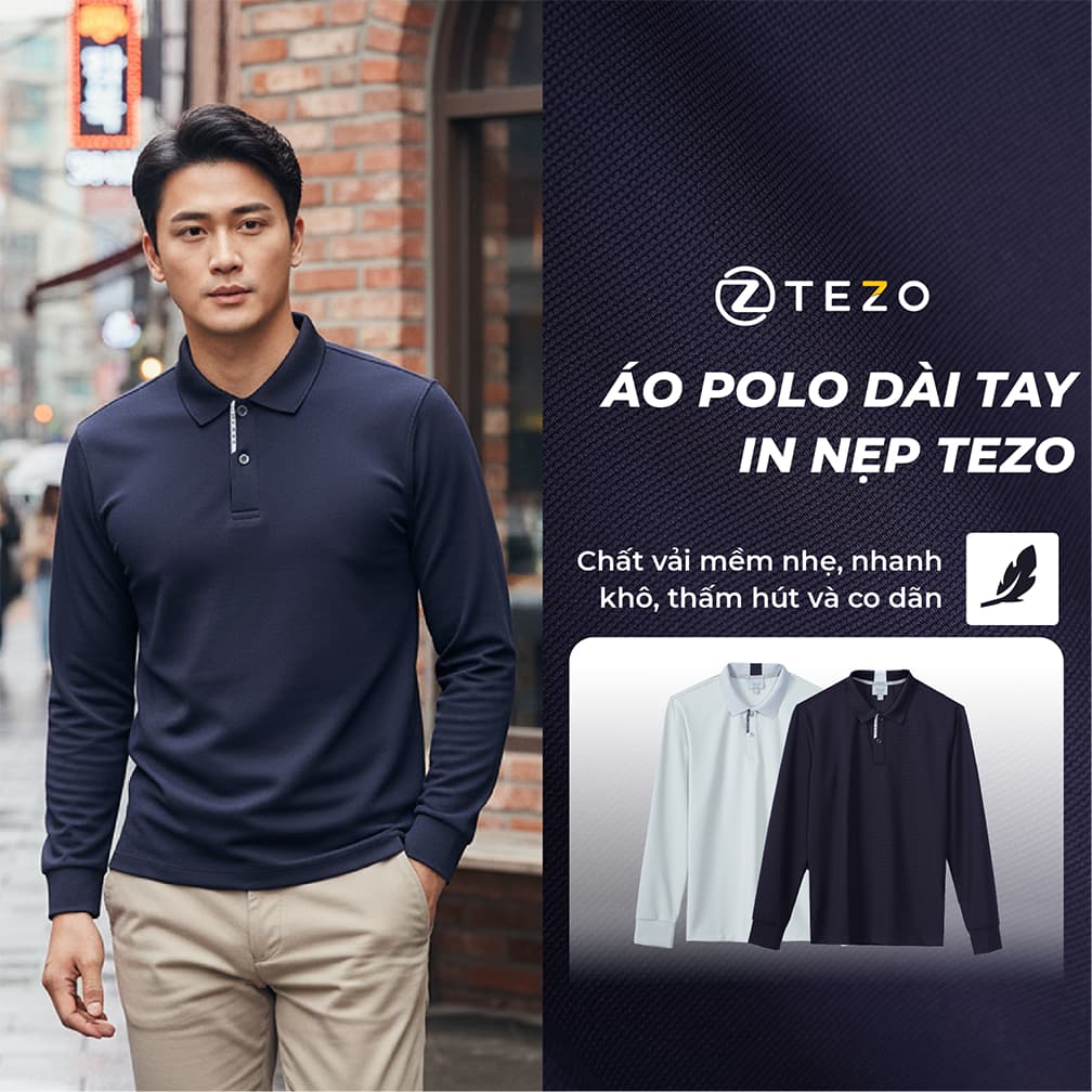Áo polo nam dài tay in nẹp Tezo - 25APDT027