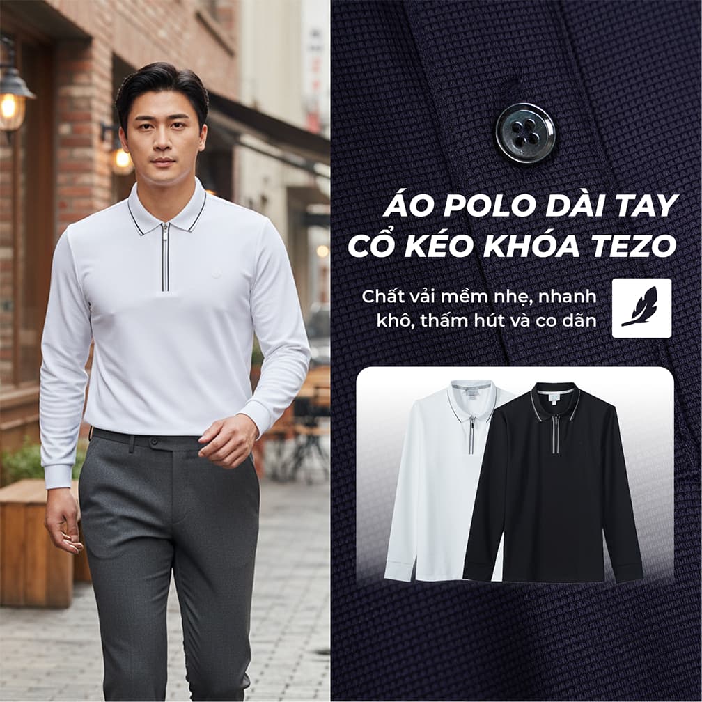 Áo polo nam dài tay cổ kéo khóa Tezo - 25APDT029