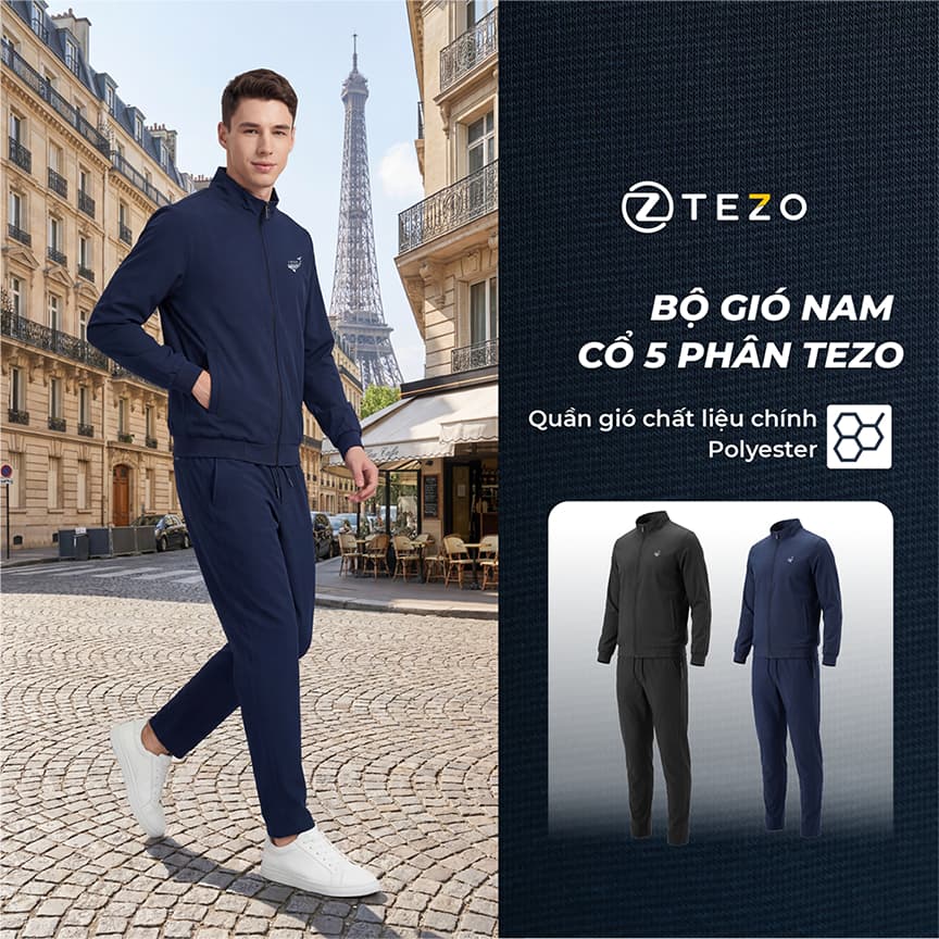 Bộ áo gió nam cổ 5 phân Tezo 25AG5T042 - Quần gió bộ nam ống xuông Tezo 25QGNT042