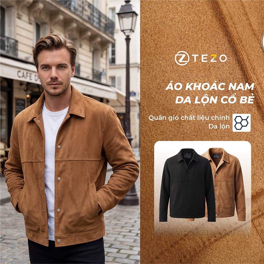 Áo khoác nam da lộn cổ bẻ Tezo - 25ADCT005