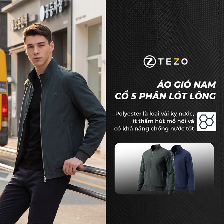 Áo gió nam cổ 5 phân lót lông Tezo - 25AG5T041