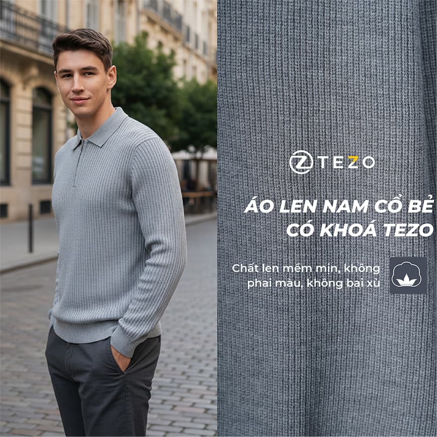 Áo len nam cổ bẻ có khóa Tezo - 25ALBT013