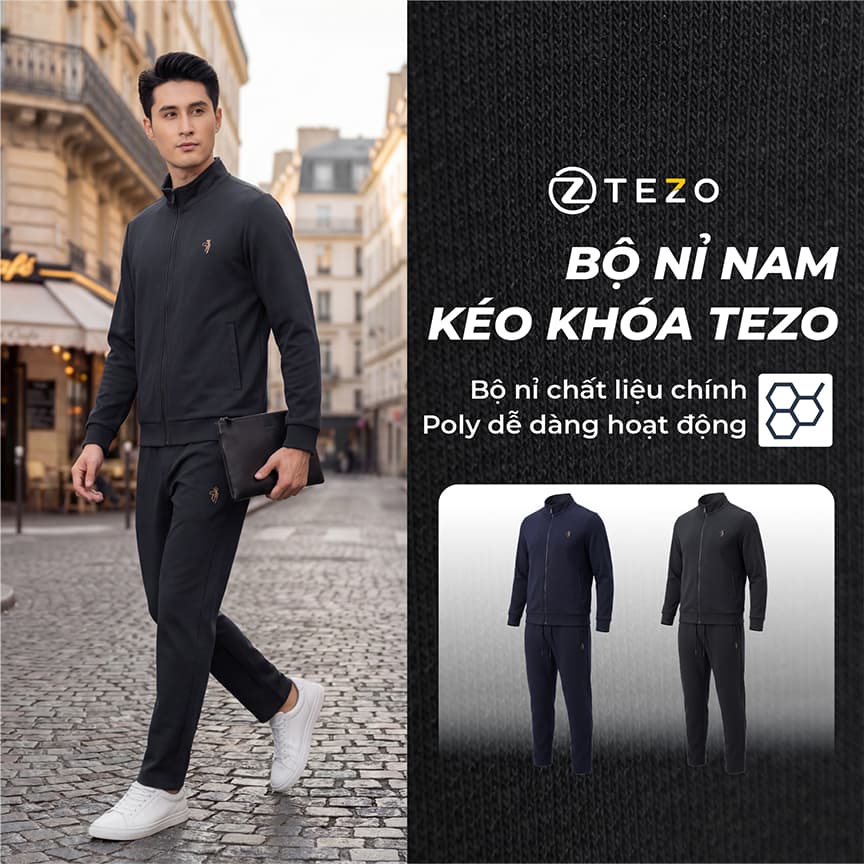 Bộ áo nỉ nam thể thao kéo khóa 25ANKT014 - Quần bộ nỉ nam thể thao kéo khóa 25QNKT014