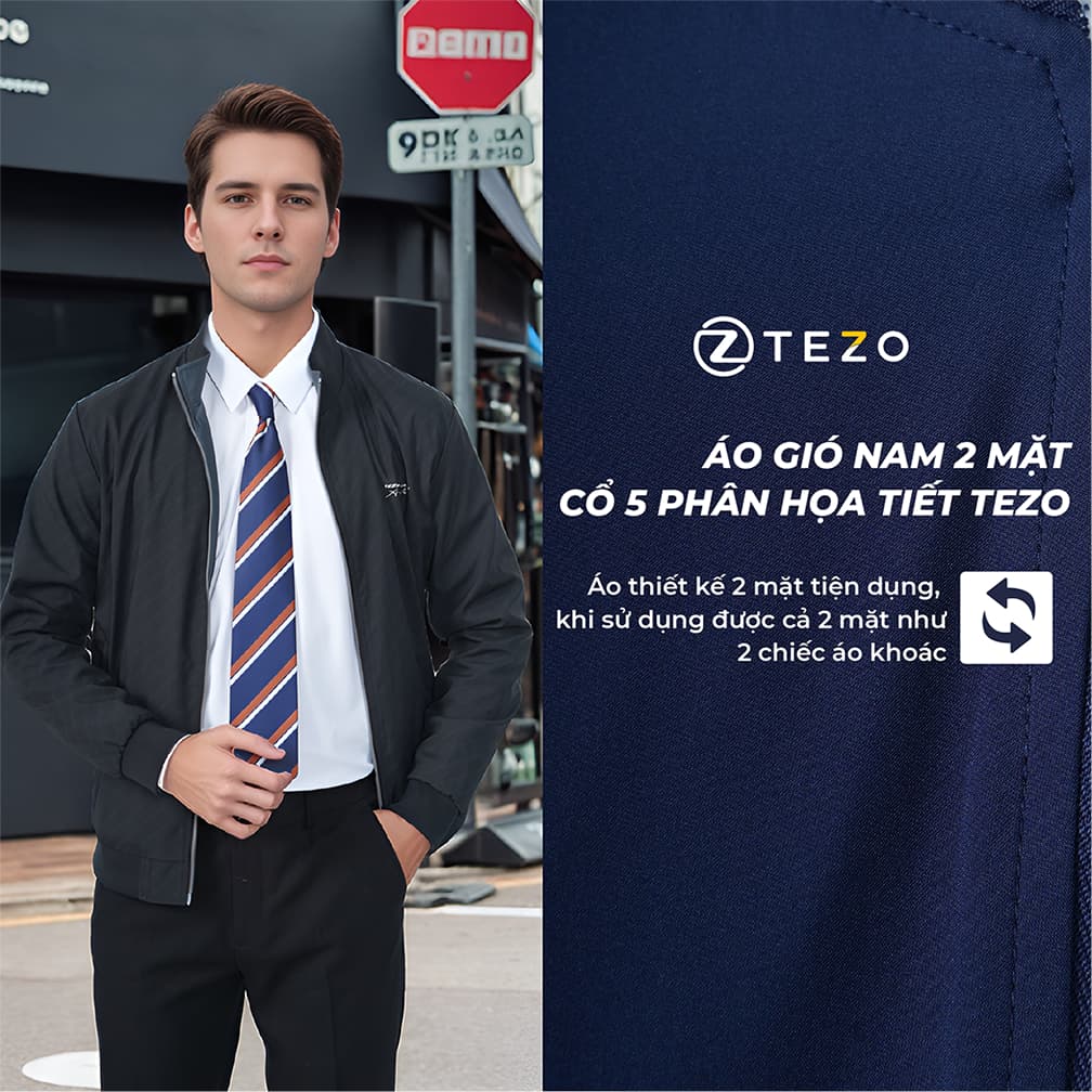 Áo gió nam 2 mặt cổ 5 phân họa tiết Tezo - 25AG5H034